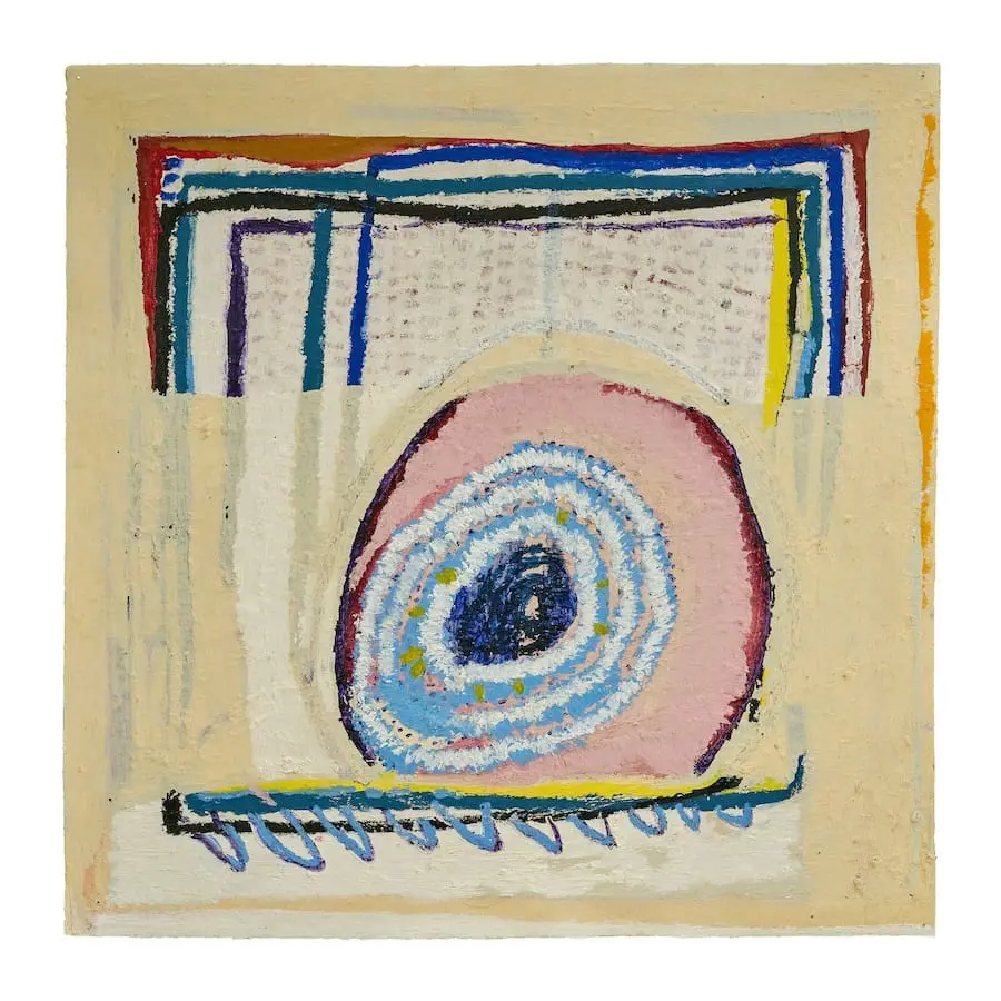 Casulo  57x57 cm tinta acr&iacute;lica e tinta e barra de &oacute;leo s/papel fabriano