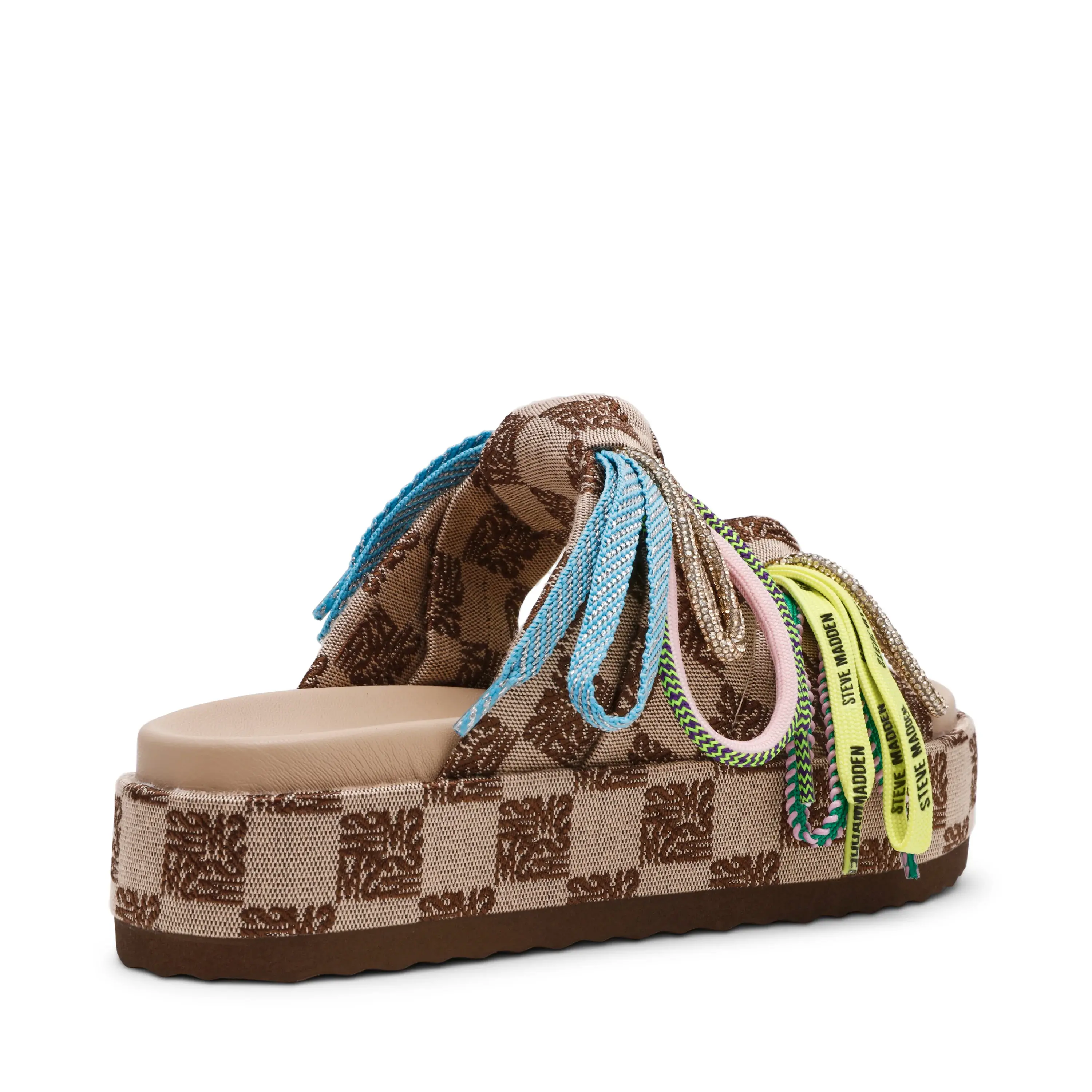 steve medden mamacita chinelos lindos bolo brown multi de trás