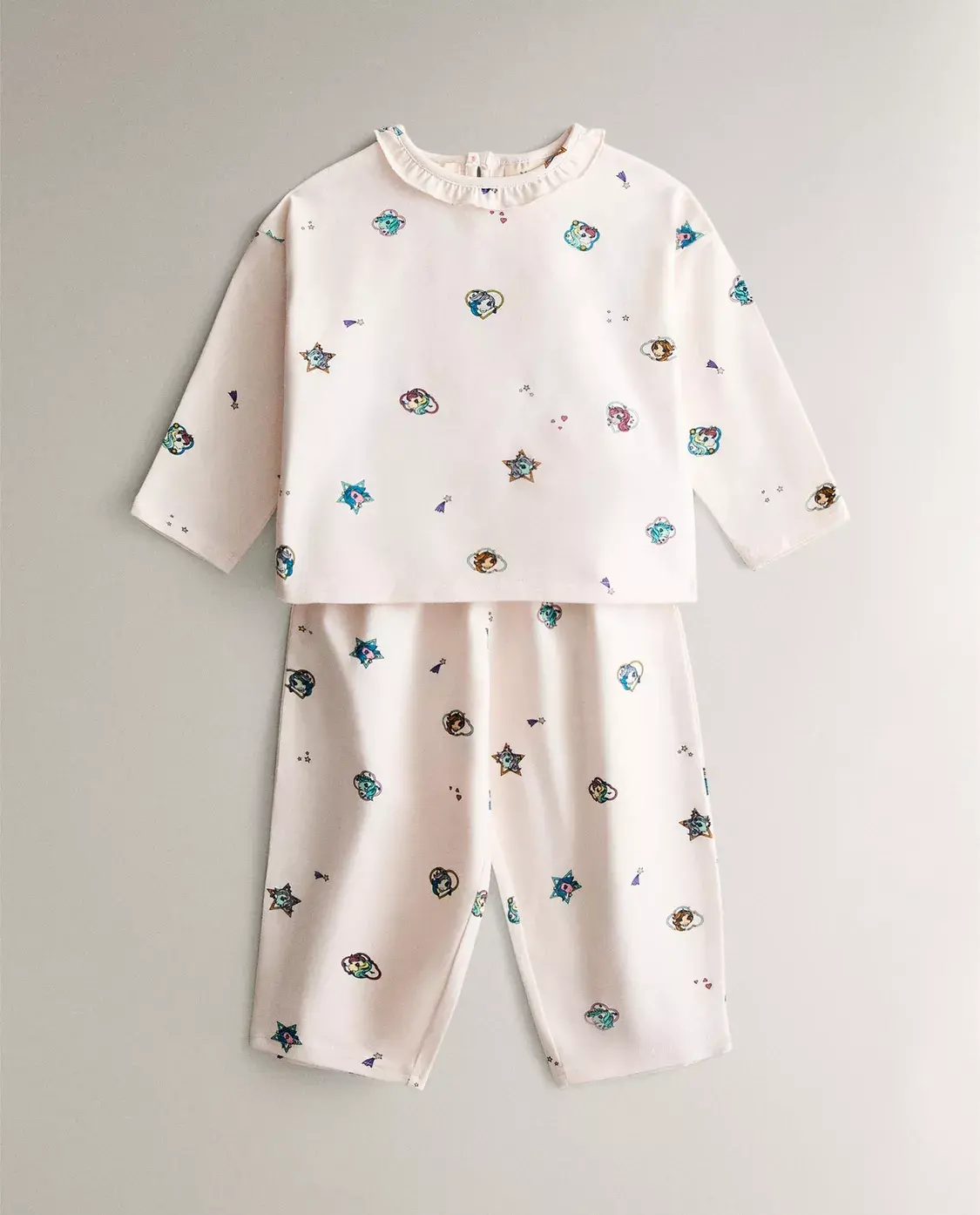 capa de edredão infantil Zara Home My Little Pony em algodão lavado de 200 fios com padrão de corações e personagens pijama